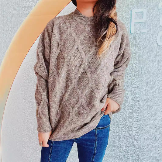 Pull en grosse maille pour dames avec un élégant motif en losange et des manches volumineuses Chic und Stil