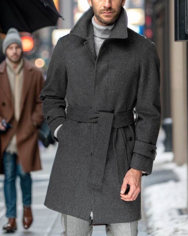 Fashionable wool trench coat for men with a tie belt and large pockets Chic and Style