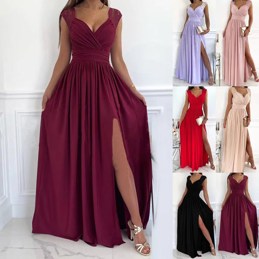 Robe maxi élégante pour femmes avec des manches en dentelle et une fente latérale Chic und Stil