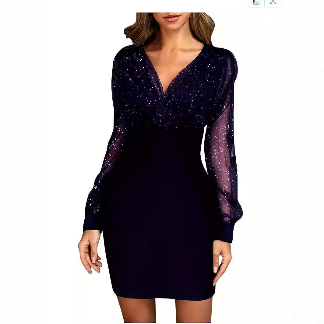 Robe de cocktail scintillante pour femmes avec des manches transparentes Chic und Stil