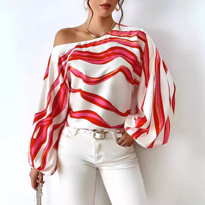 Blouse satin off-shoulder pour femmes avec manches bouffantes Chic und Stil