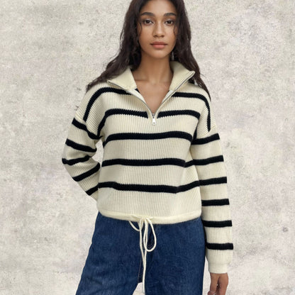 Pull en tricot pour femmes avec col montant et fermeture éclair Chic und Stil