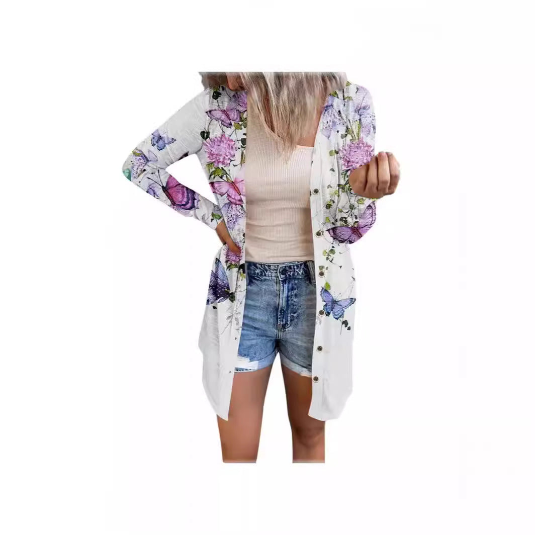 Chic and Style long blouse jacket for ladies with floral pattern