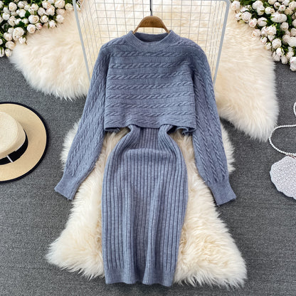 Robe en tricot à tresses pour femmes avec partie pull courte Chic und Stil