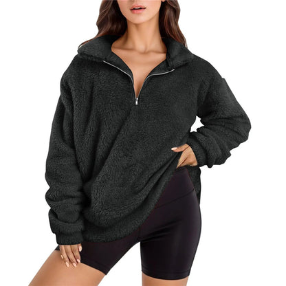Dames doux pull en fleece avec demi-fermeture éclair Chic und Stil