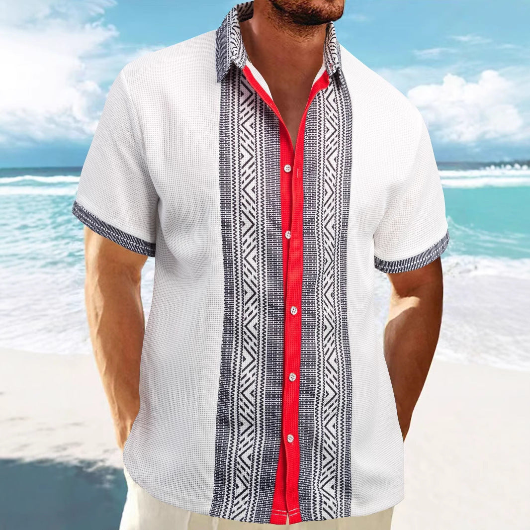 Chemise décontractée à manches courtes pour hommes avec motif géométrique et texture respirante Chic und Stil