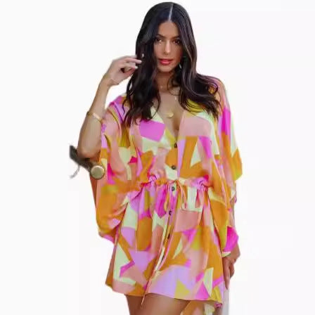 Robe à boutons imprimée fleurs Chic und Stil pour femmes