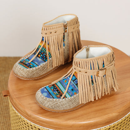Bottes courtes à franges pour dames en tissu de haute qualité avec un motif ethnique coloré Chic und Stil