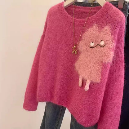 Sweater graphique cartoon douillet pour femmes Chic und Stil