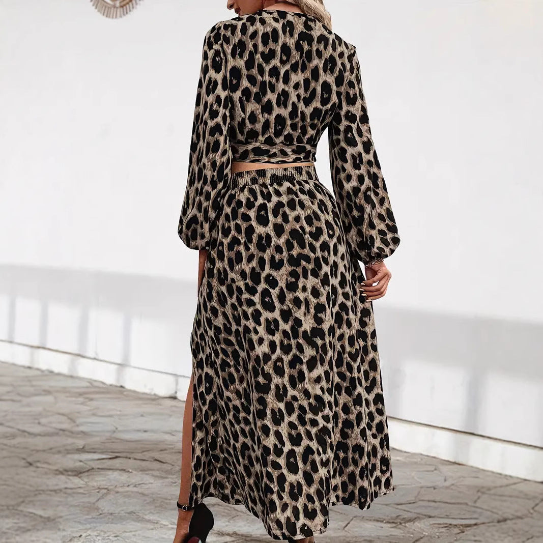 Robe maxi femme avec haut enroulé et motif léopard attrayant Chic und Stil