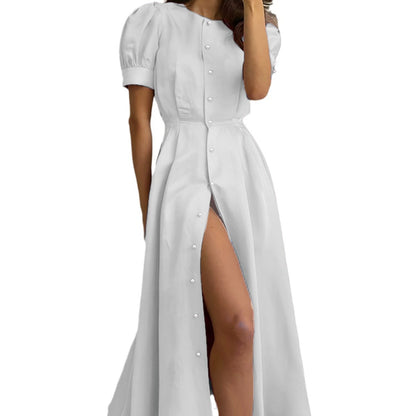 Robe maxi pour femmes avec patte de boutonnage et fente latérale Chic und Stil