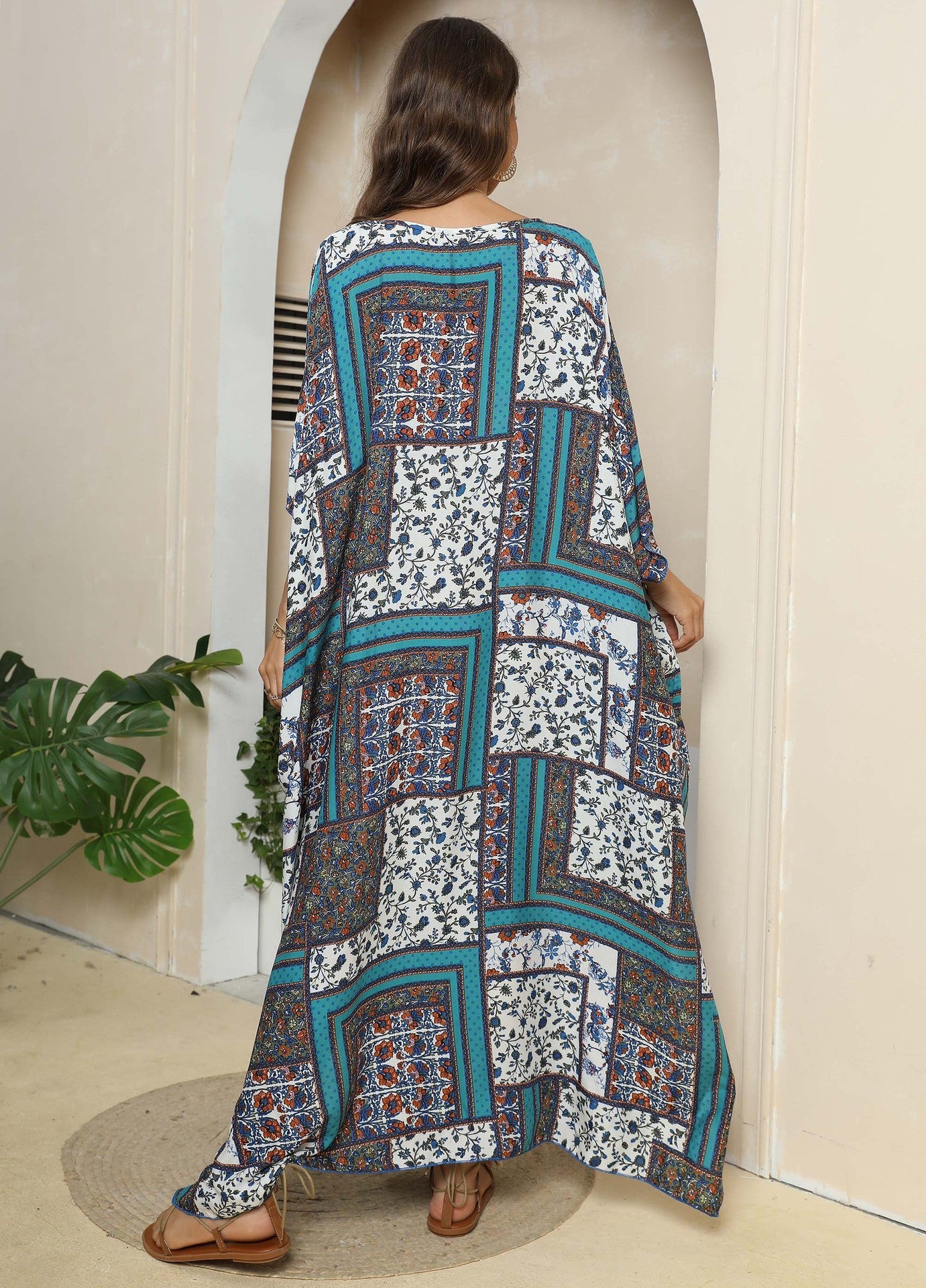 Femmes Robe Kaftan Maxi Imprimée Élégante Chic und Stil