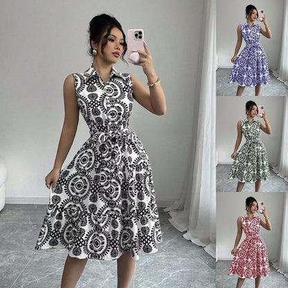 Robe A-line sans manches pour femmes avec ceinture taille Chic und Stil