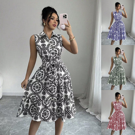 Robe A-line sans manches pour femmes avec ceinture taille Chic und Stil