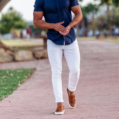 Slim-fit chino pants for men with elastic waistband and deep side pockets Chic and Style