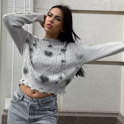 Pull en tricot pour dames avec motif en relief et coupe décontractée Chic und Stil