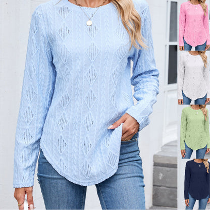 Chemisier à manches longues pour femmes avec un design texturé et un ourlet arrondi Chic und Stil