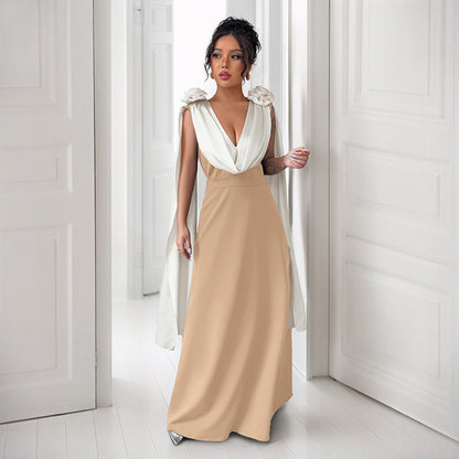 Robe Maxi Élégante Femme avec Manches Drapées Chic und Stil