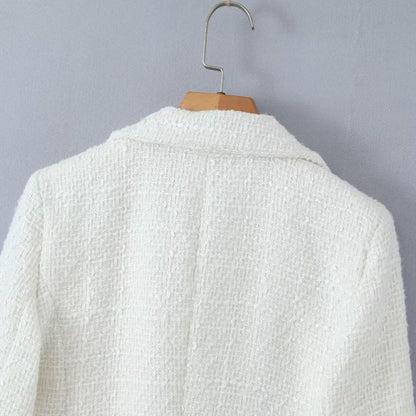 Dames élégante veste blazer croisée avec tissu texturé Chic und Stil