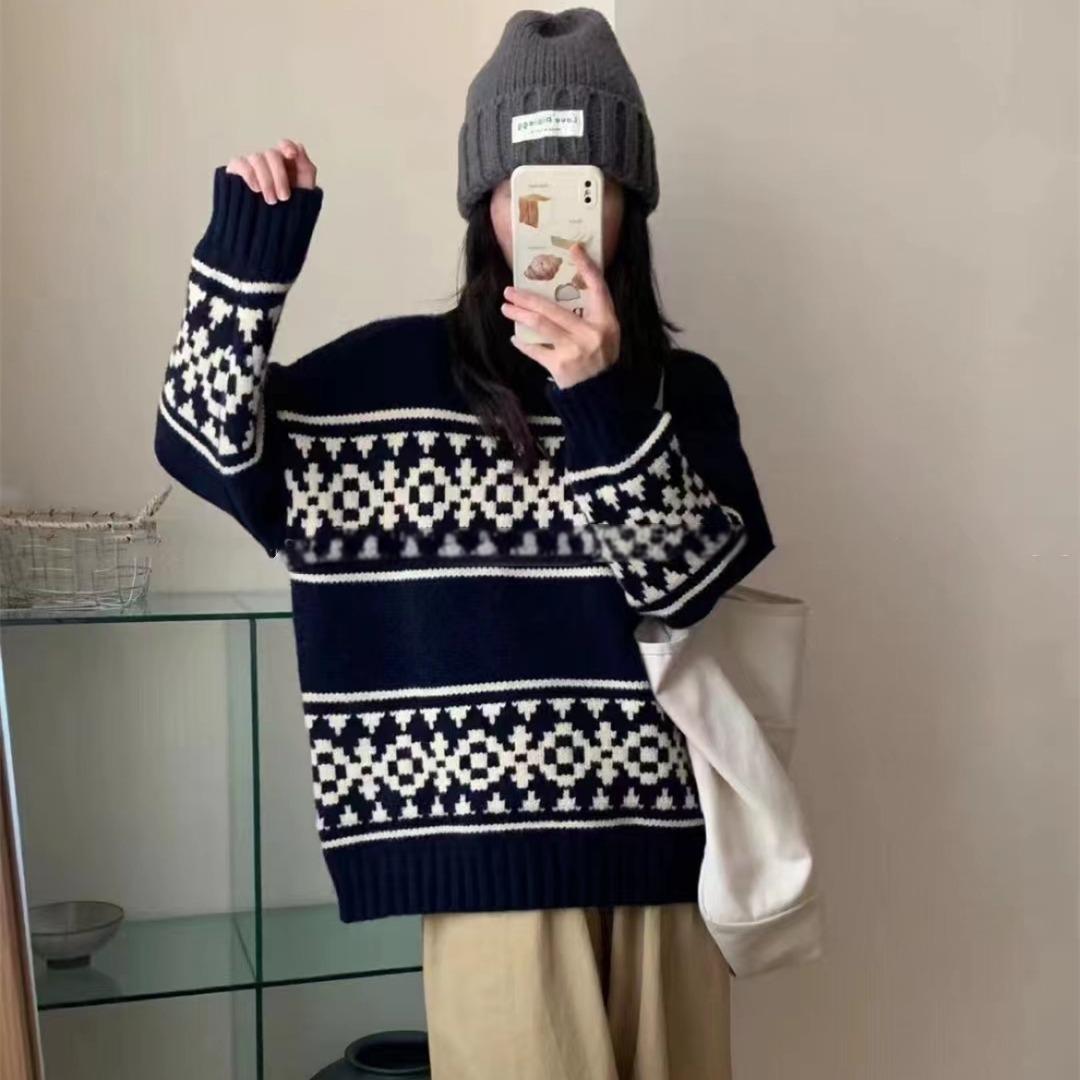Pull femme en grosse maille avec un motif norvégien frappant Chic und Stil