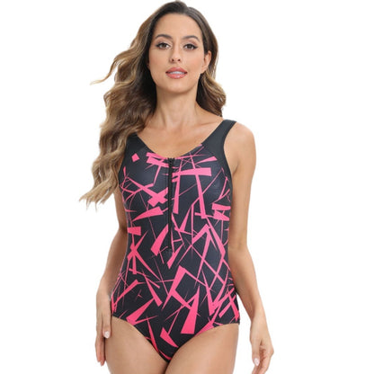 Maillot de bain une pièce pour femmes avec fermeture éclair élégante et motif graphique moderne Chic und Stil