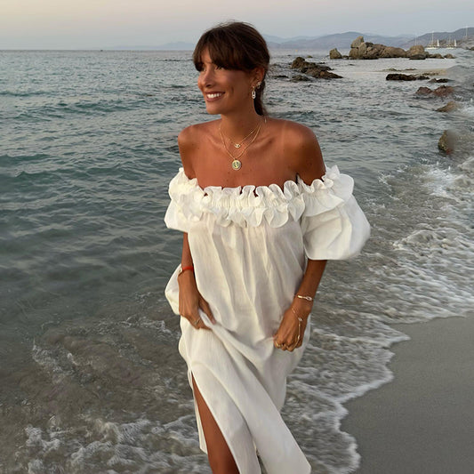 Robe maxi d'été pour femmes avec des détails en volants et une fente haute Chic und Stil