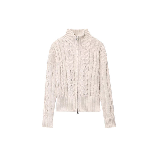 Dame cardigan avec col haut et motif cable détaillé Chic und Stil