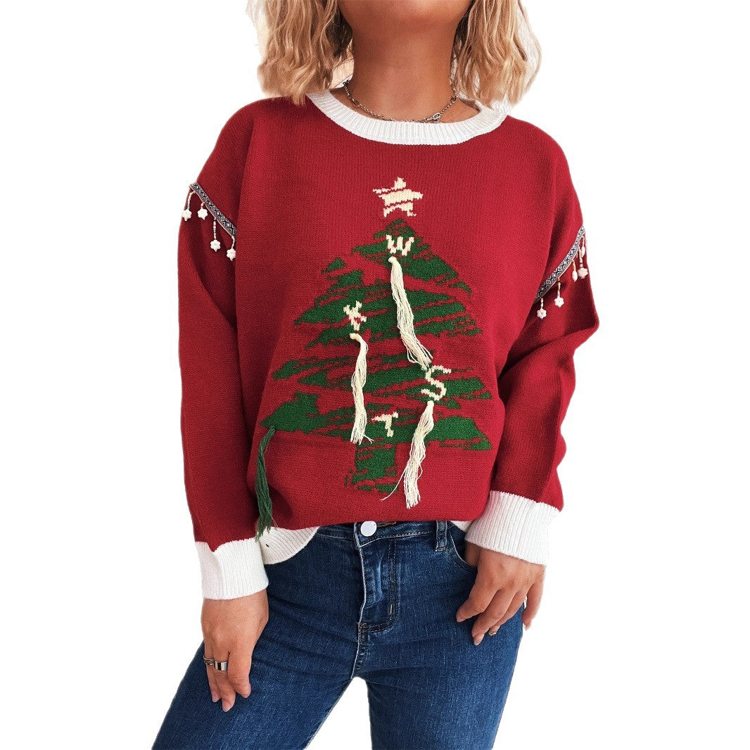 Pull femme de Noël avec motif d'arbre festif et détails raffinés Chic und Stil