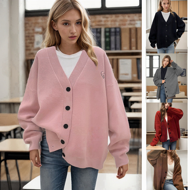 Dames Grobstrick Cardigan avec coupe oversize et motif cœur décoratif Chic und Stil