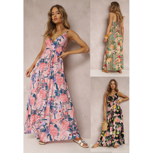 Robe maxi florale pour femmes avec ceinture à nouer Chic und Stil