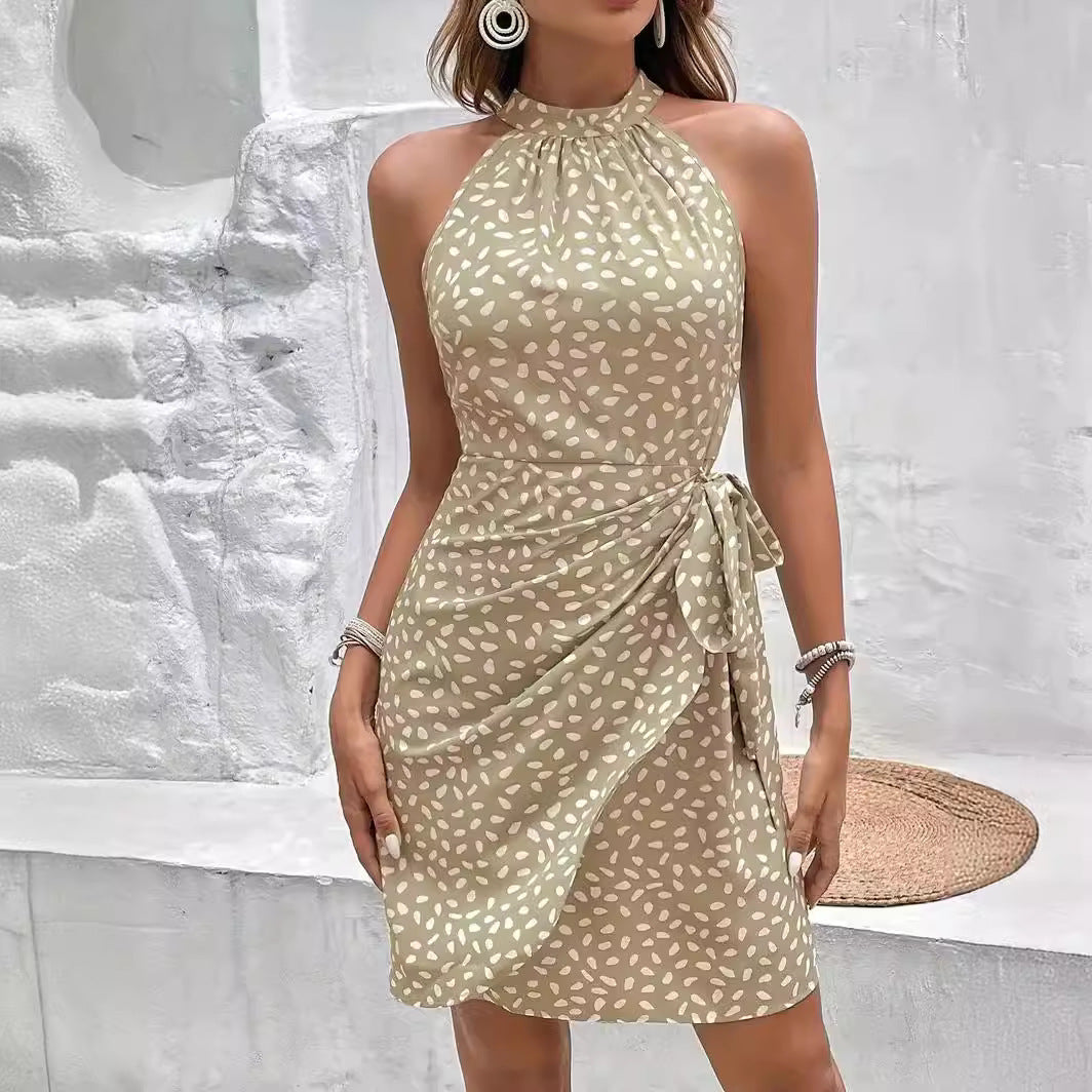 Robe portefeuille femme taille haute avec élégant col halter Chic und Stil