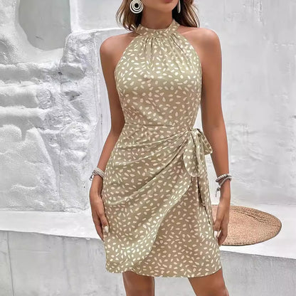 Robe portefeuille femme taille haute avec élégant col halter Chic und Stil