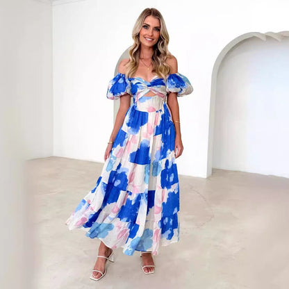 Robe maxi femme avec des manches ballon volumineuses et imprimé floral Chic und Stil