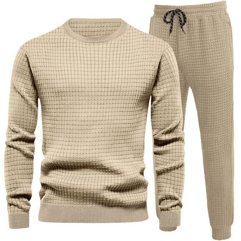 Chic and stylish textured design men's top and jogger pants set