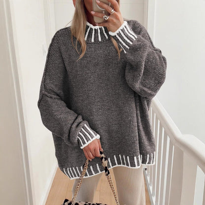 Pull en gros tricot décontracté pour femmes avec motif rayé moderne Chic und Stil