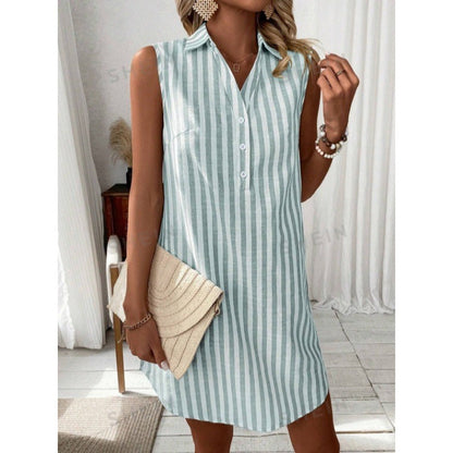 Robe chemise décontractée pour femmes avec détails de boutons et motif rayé Chic und Stil
