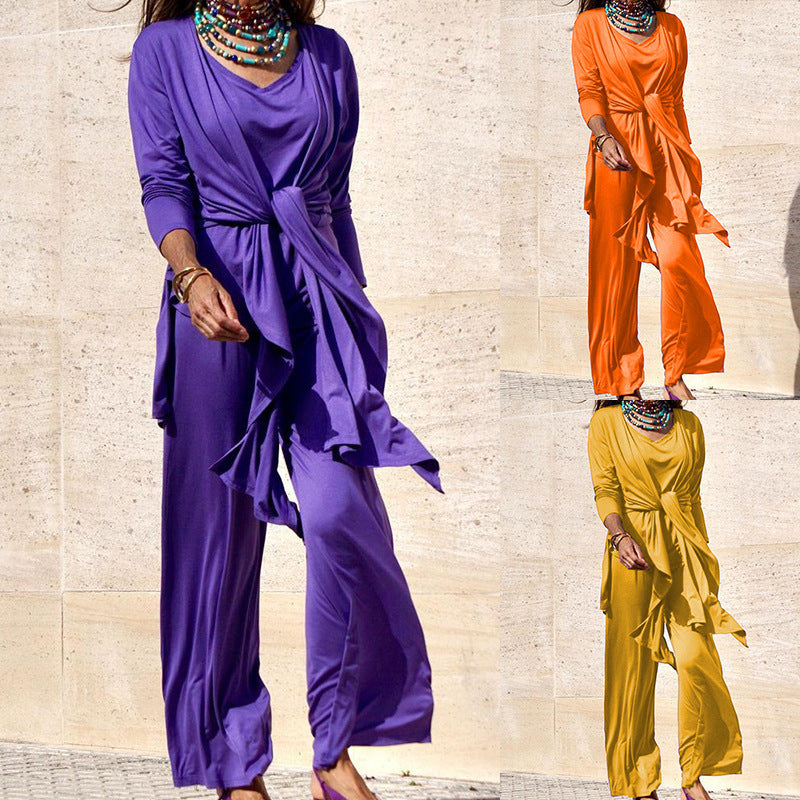 Casual set for women consisting of a long sleeve top and wide leg pants Chic und Stil