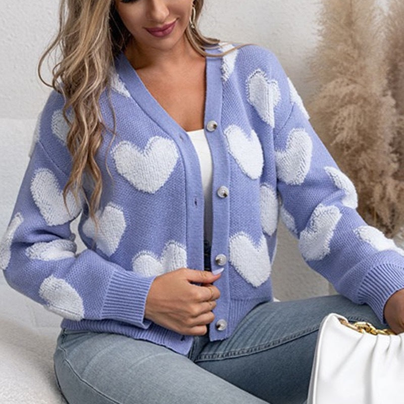 Ladies plush pullover with heart-shaped pattern Chic and Style