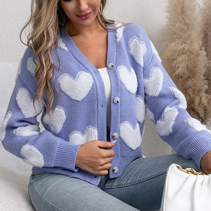 Ladies plush pullover with heart-shaped pattern Chic and Style