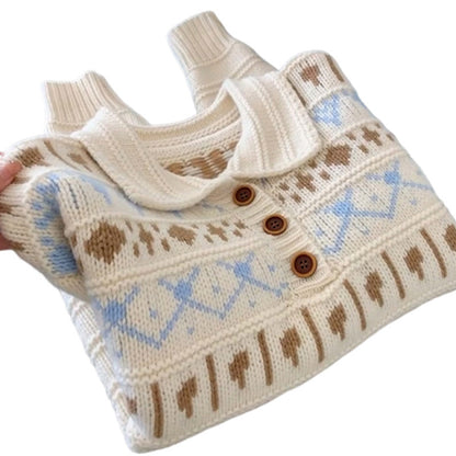 Dames gros pull en tricot avec un motif amoureux et un col romantique Chic und Stil