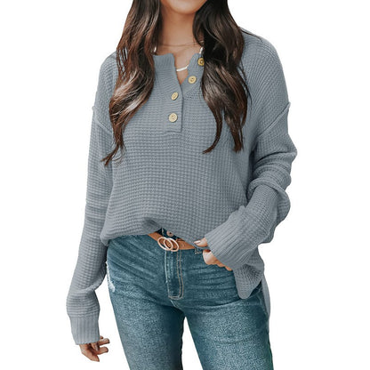 Pull oversized décontracté pour femmes avec patte de boutons et matière texturée Chic und Stil