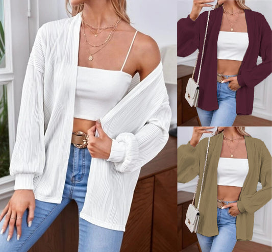Dames Cardigan décontracté en matériau texturé avec des manches amples Chic und Stil