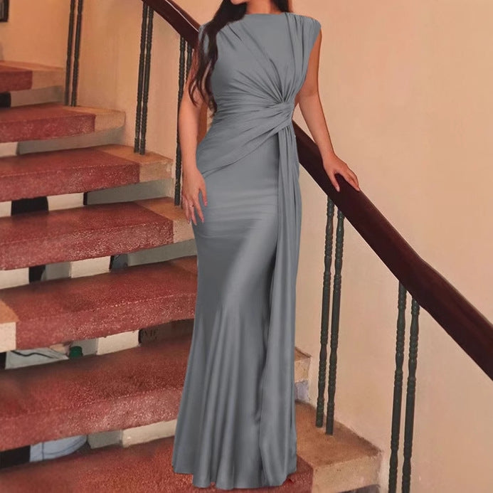 Dames Robe Maxi Wrap Élégante avec Détail Volant Latéral Chic und Stil