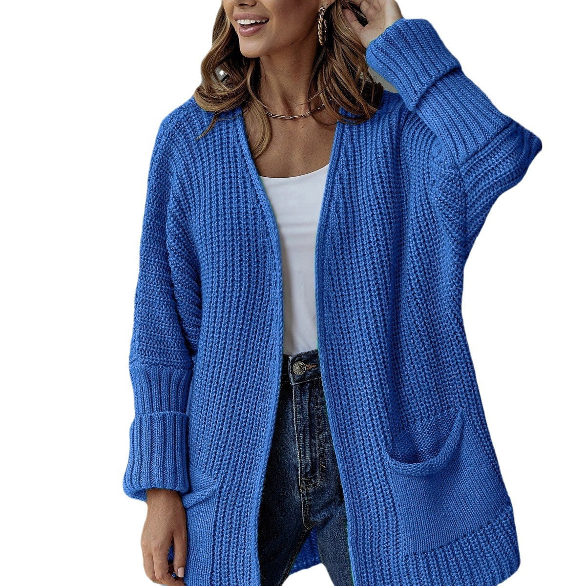 Cardigan en tricot décontracté pour femmes avec poches profondes et motif côtelé attrayant Chic und Stil