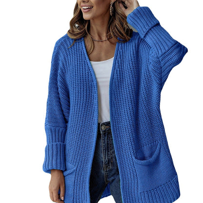 Cardigan en tricot décontracté pour femmes avec poches profondes et motif côtelé attrayant Chic und Stil