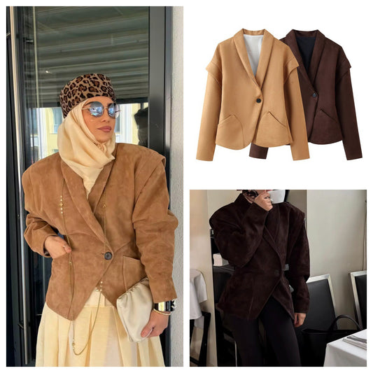 Dames élégante veste en suede avec poches tendance Chic und Stil