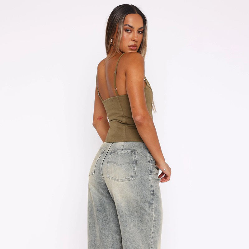 Dames Haut-Corset en Denim Structuré Chic und Stil