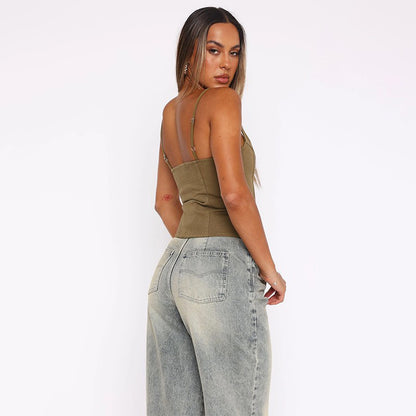 Dames Haut-Corset en Denim Structuré Chic und Stil