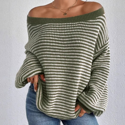 Pull en tricot oversize pour femmes avec design décolleté et motif rayé Chic und Stil