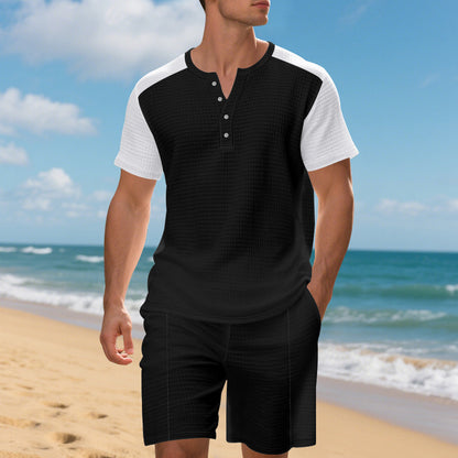 Homme ensemble court confortable à manches courtes avec haut structuré et shorts confortables Chic und Stil